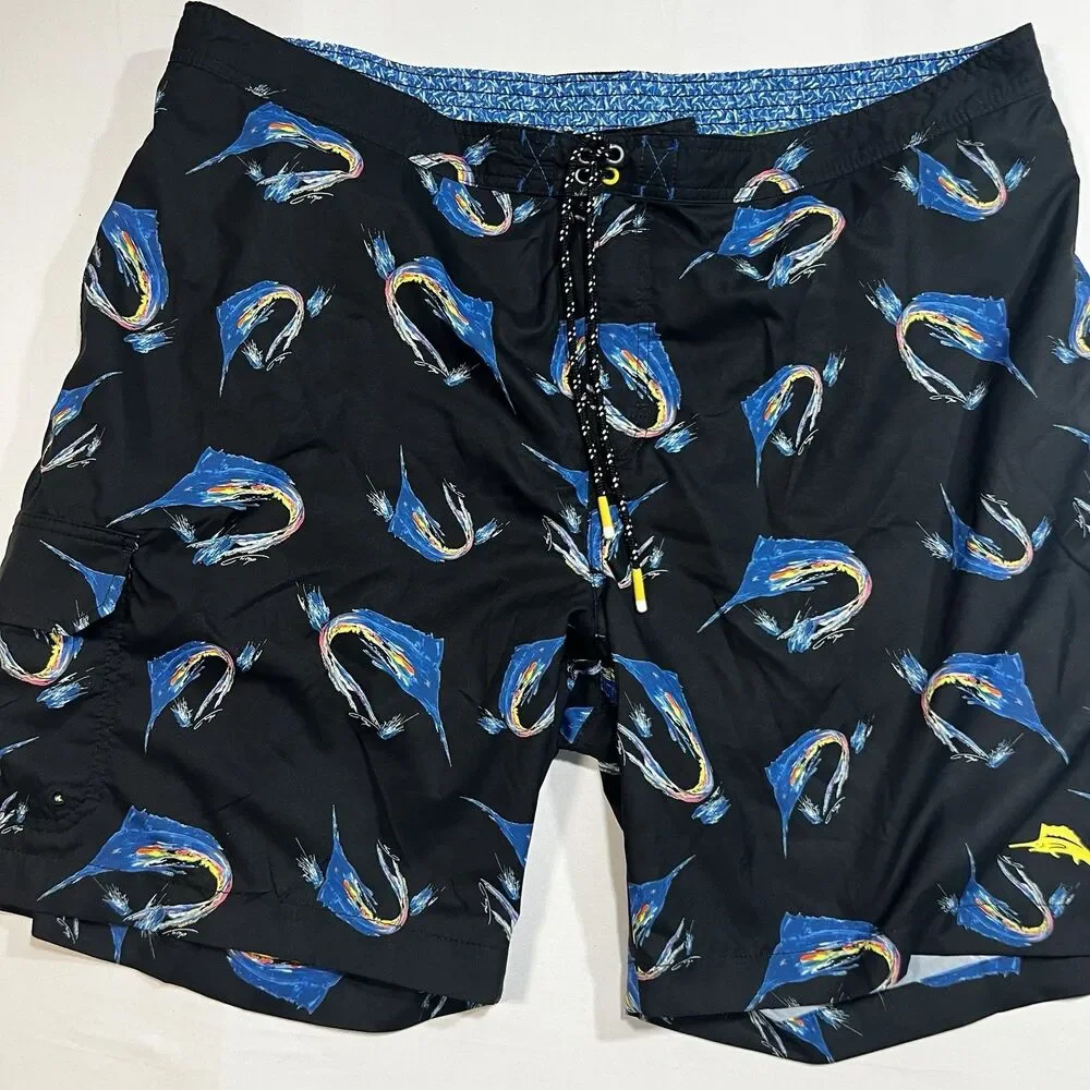 Tommy Bahama Swim Trunks Shorts Mens 2XLB Big & Tall Blue Abstract Pattern Mesh